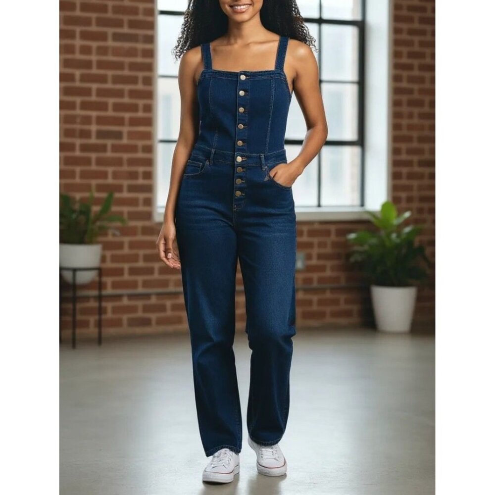 Denim wide leg Overalls Jumpsuit For Women With Adjustable Straps